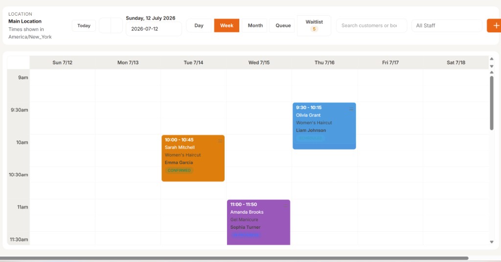 Vanopa calendar with salon appointments