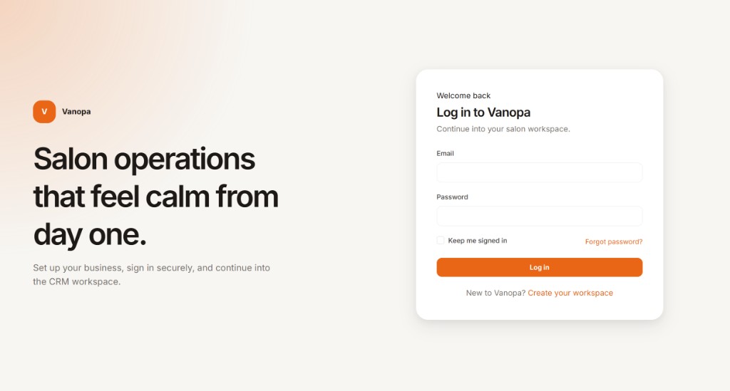 Vanopa login — salon operations software by Salfom Technologies